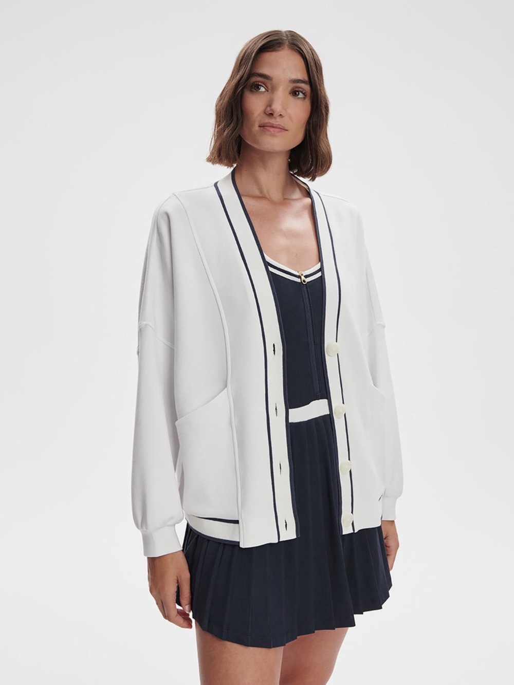Varley Decker Off-Court Cardigan White Stretch